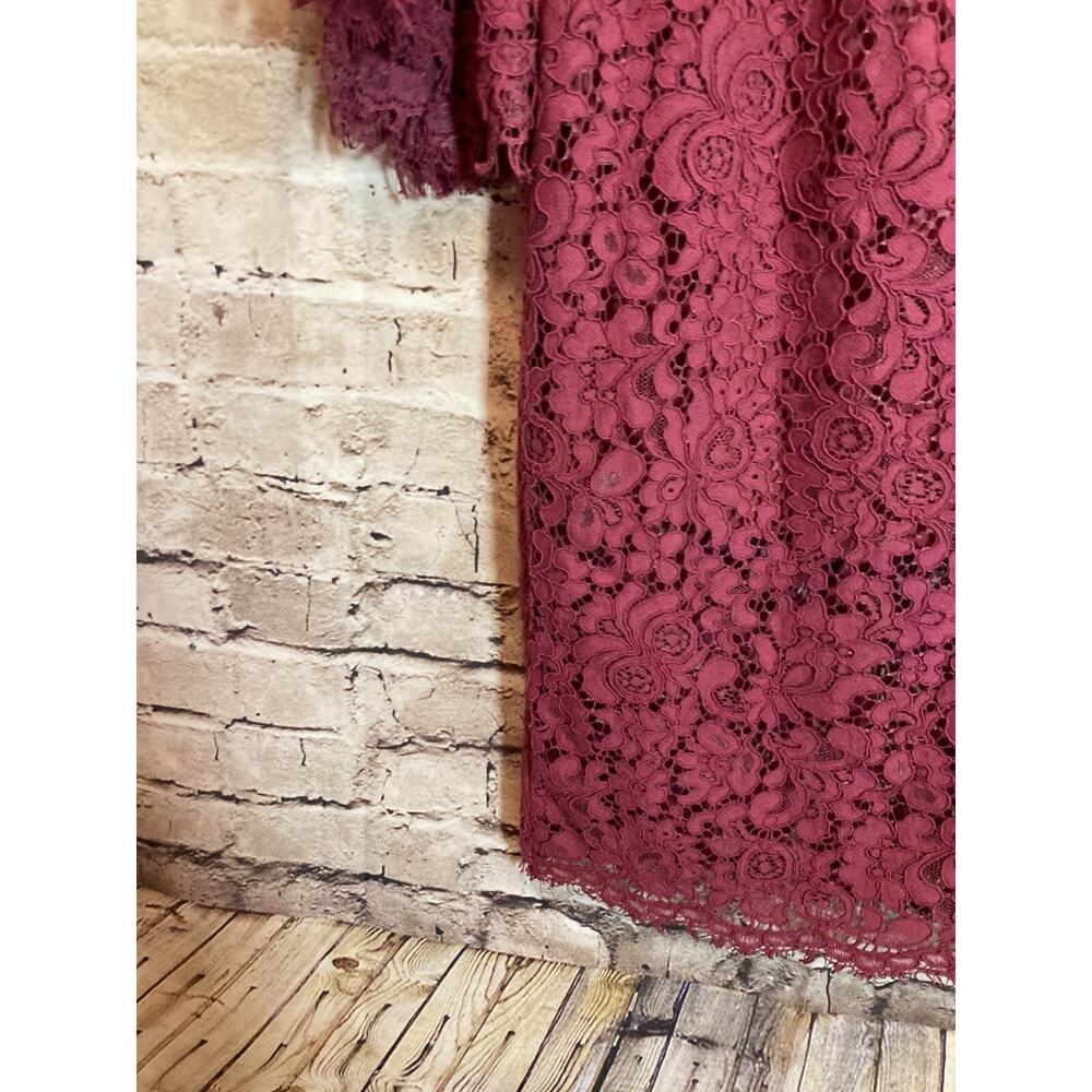 Bardot Lace Dress Womens XS Dark Mauve Midi‎ Bell Sleeve Romantic Off Shoulder - Picture 6 of 14